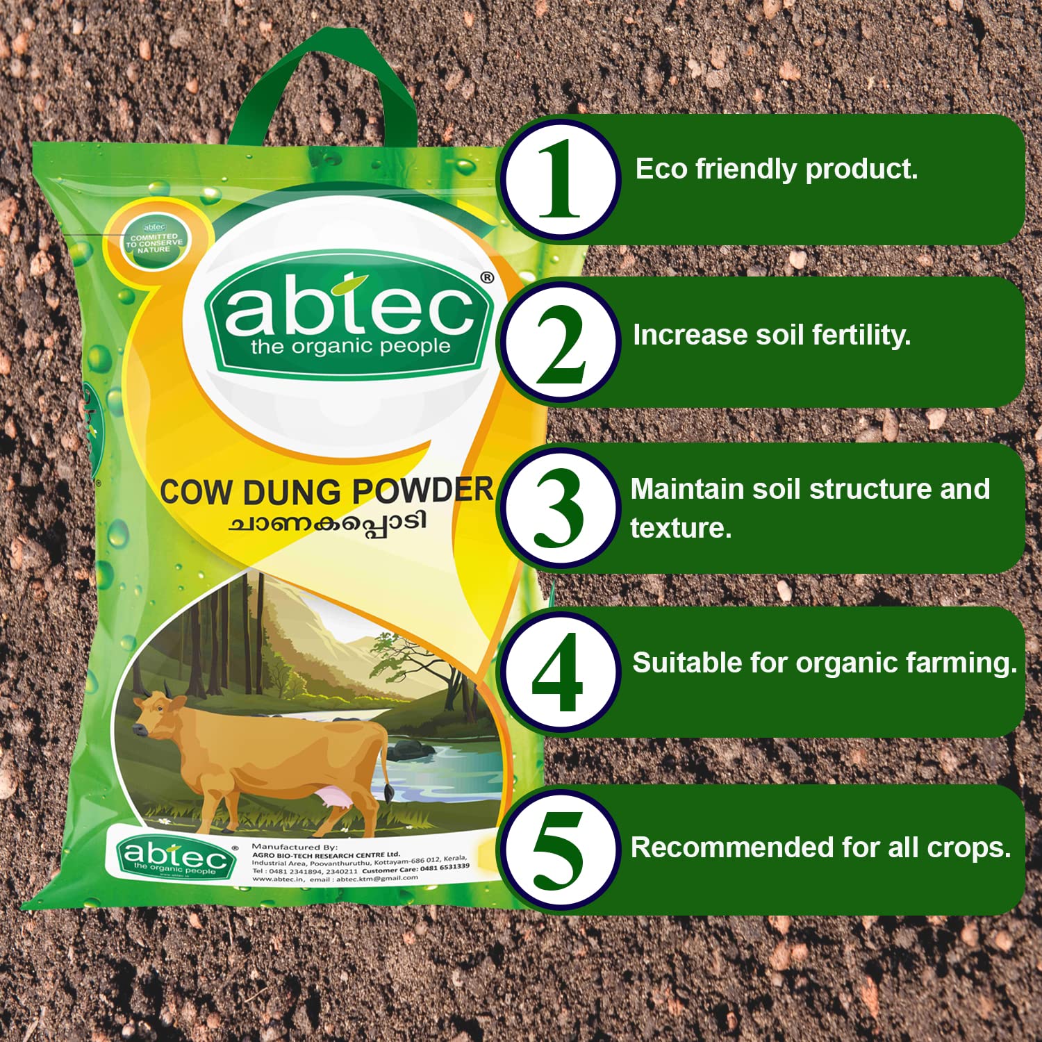 abtec, the organic people Cow Dung Powder Organic Fertilizer Manure, Suitable for All Plants - 5 Kg