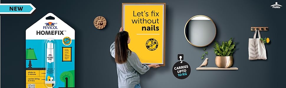 Fevicol Homefix (25 gm)|Home Decor Glue|Strong Multi Surface Adhesive|Carries upto 10kg|Paste on Walls/Tiles/Wood/Cement/Metal|Forget Double Sided Tapes|Nailfree|Easy to Apply & Remove