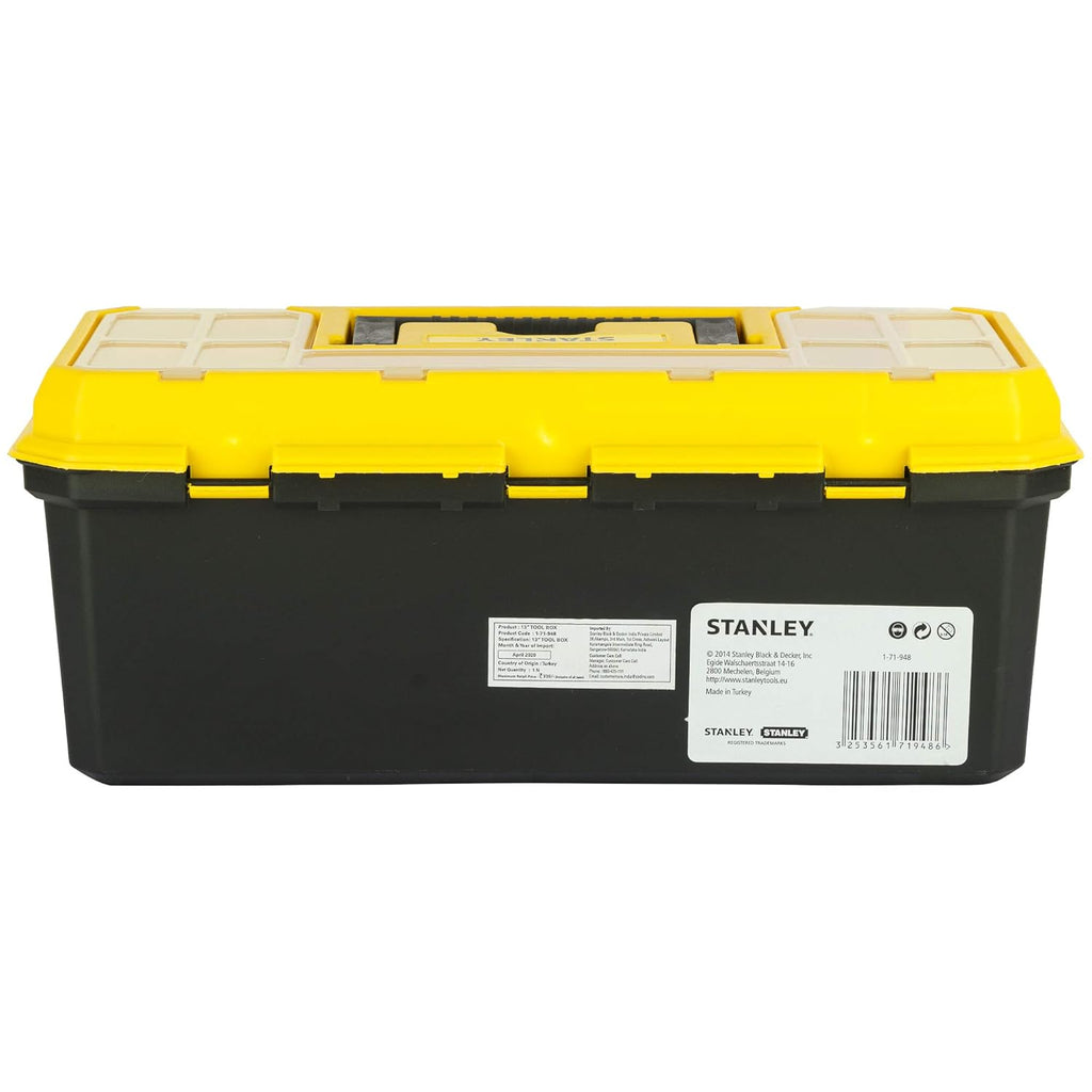STANLEY 1-71-948 13'' Organized Maestro Heavy-Duty Portable Plastic Essential Toolbox With Clear Top Lid & Removable Tray Compartment For Easy & Convenient Storage,1 Year Warranty,YELLOW,32x13.5x15 cm