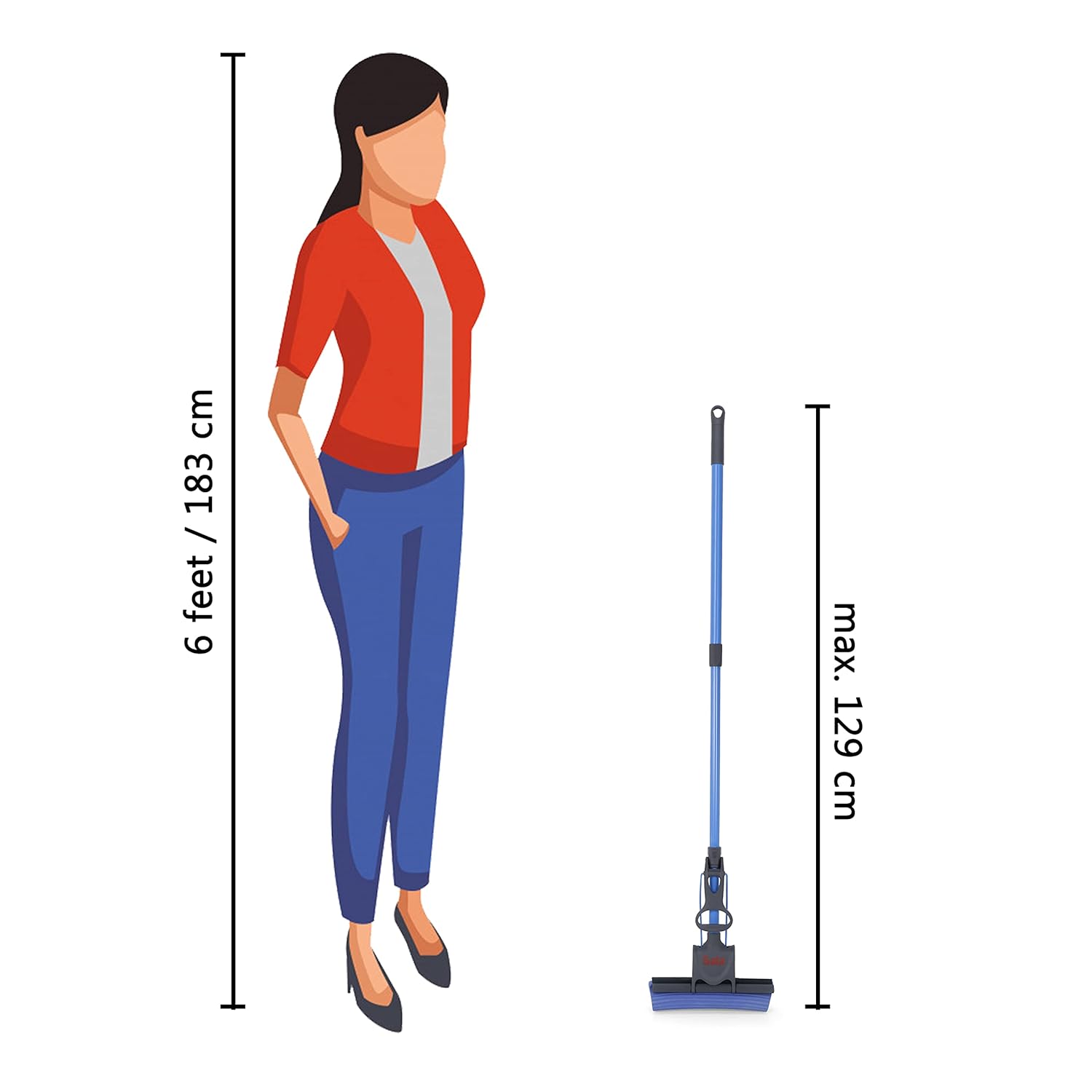 Gala PVA Sponge Mop for Floor Cleaning, Stainless Steel butterfly mop for cleaning floor, Sponge Mop stick for Bathroom Cleaning (Blue)