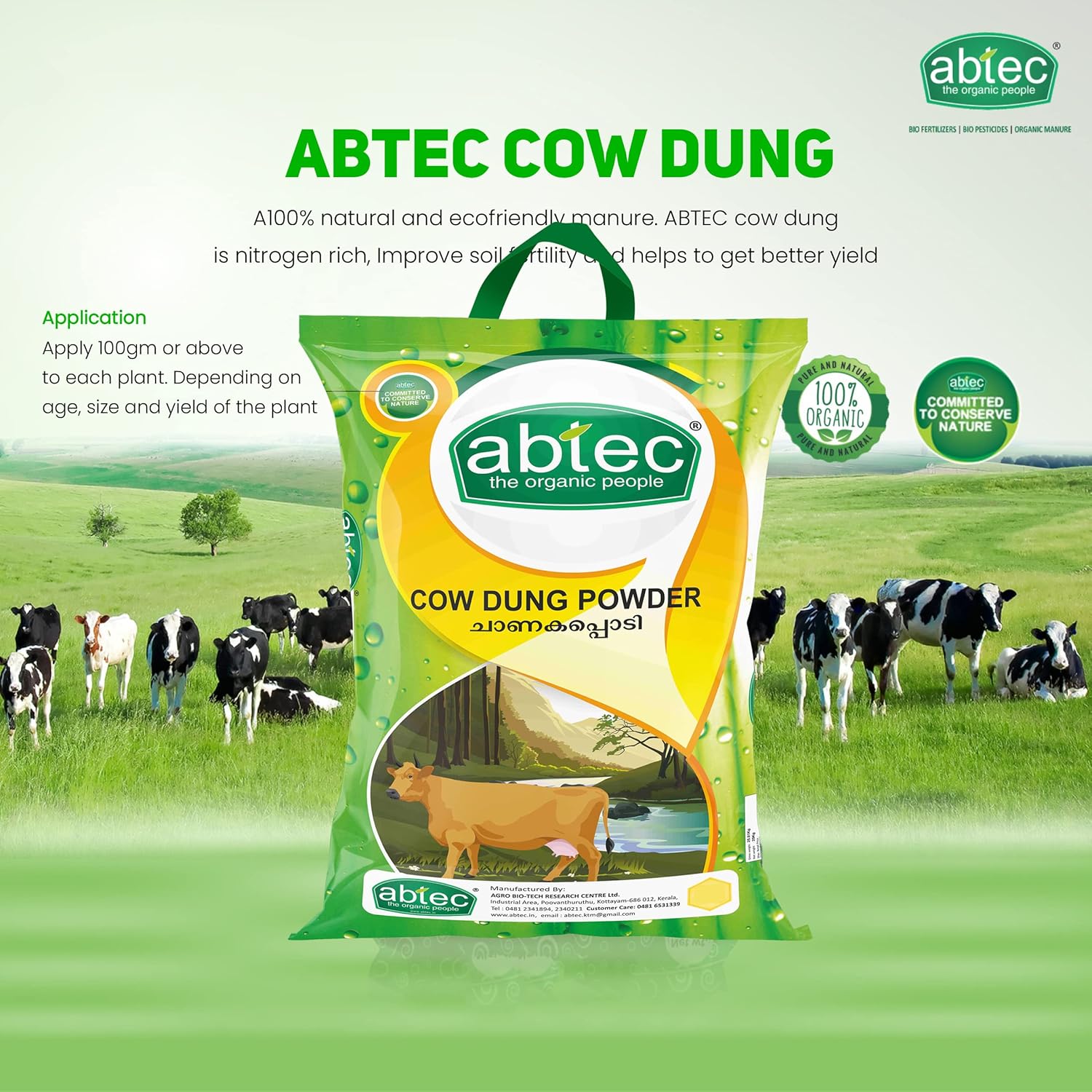 abtec, the organic people Cow Dung Powder Organic Fertilizer Manure, Suitable for All Plants - 5 Kg
